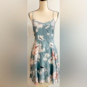 Like New Ann Taylor Loft Teal Flower Spaghetti-strap Ssundresst